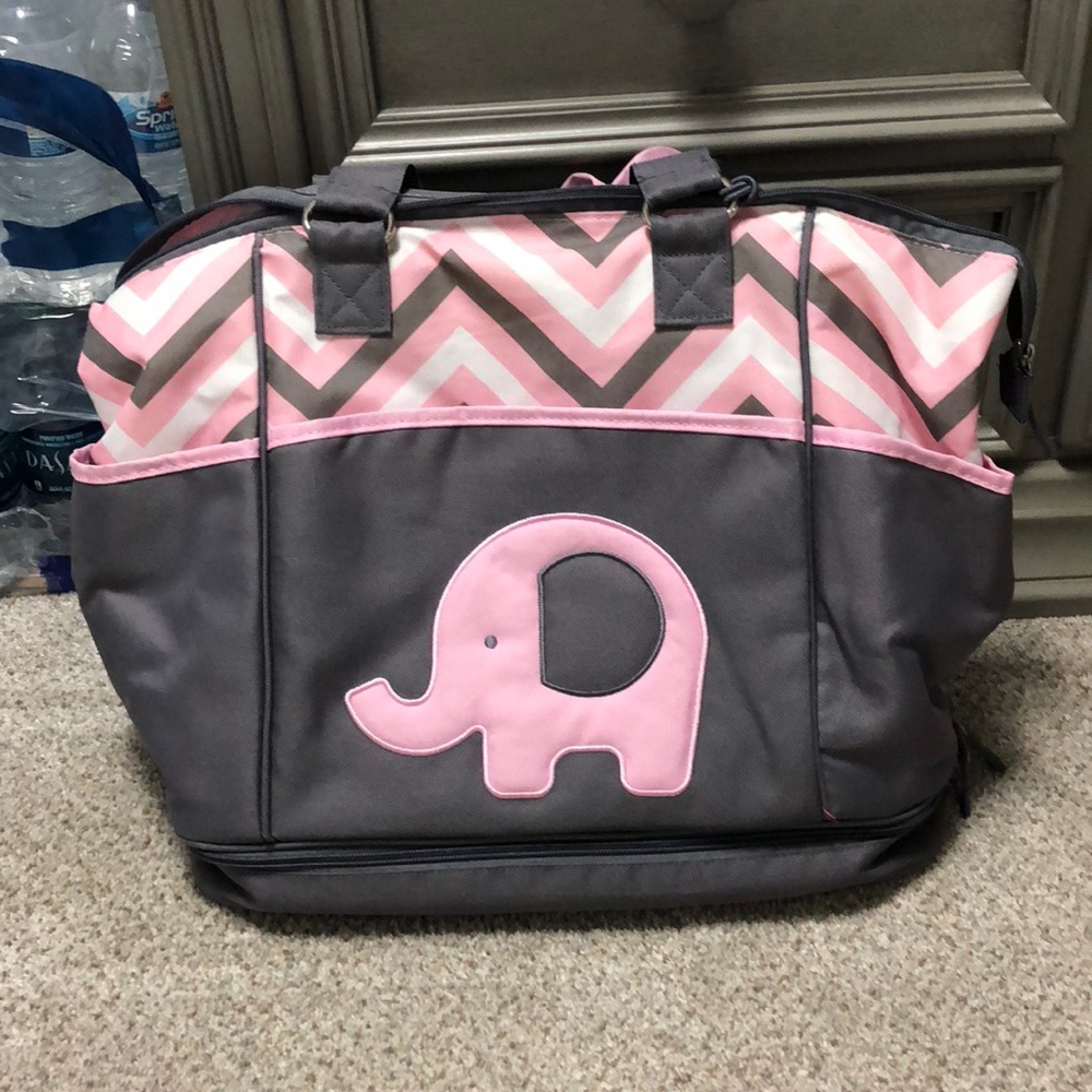 Pink elephant diaper bag